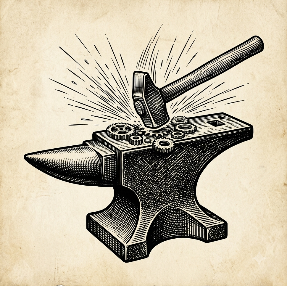 Gears being forged on an anvil